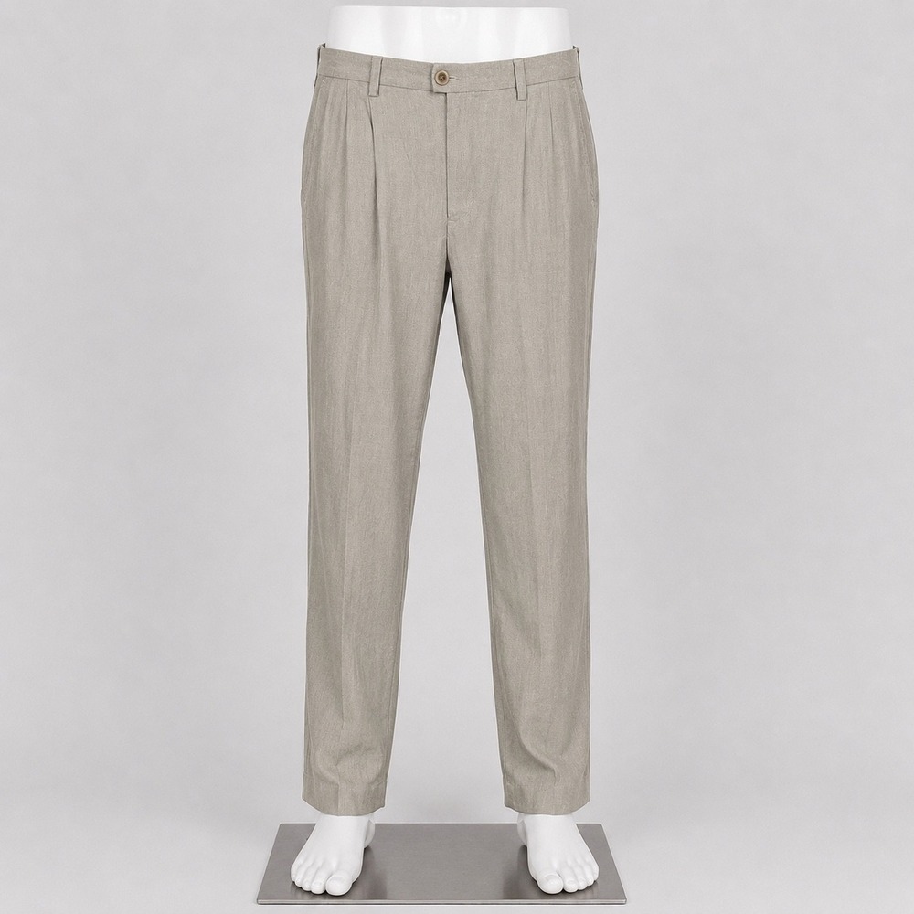 Tommy Bahama Mens 35x34 Tan Silk Cotton Herringbone Pleated Dress Pants Trousers